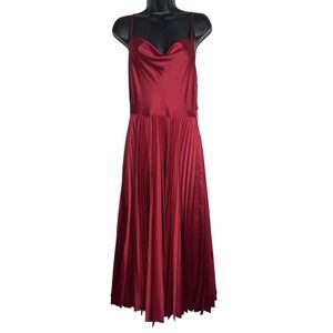 NWT Laundry By Shelli Segal Sz 6 Dress Red‎ Cowl Neck Satin Pleat Midi Party New